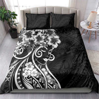 Polynesian Women's Day Bedding Set Black Hibiscus Flowers With Polynesian Pattern