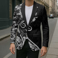 Polynesian Women's Day Blazer Black Hibiscus Flowers With Polynesian Pattern