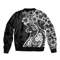 Polynesian Women's Day Bomber Jacket Black Hibiscus Flowers With Polynesian Pattern