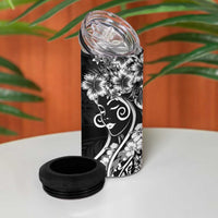 Polynesian Women's Day 4 in 1 Can Cooler Tumbler Black Hibiscus Flowers With Polynesian Pattern