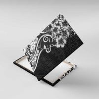 Polynesian Women's Day Canvas Wall Art Black Hibiscus Flowers With Polynesian Pattern
