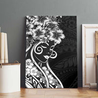 Polynesian Women's Day Canvas Wall Art Black Hibiscus Flowers With Polynesian Pattern