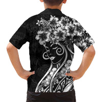 Polynesian Women's Day Family Matching Long Sleeve Bodycon Dress and Hawaiian Shirt Black Hibiscus Flowers With Polynesian Pattern LT05 - Polynesian Pride