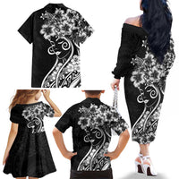 Polynesian Women's Day Family Matching Off The Shoulder Long Sleeve Dress and Hawaiian Shirt Black Hibiscus Flowers With Polynesian Pattern LT05 - Polynesian Pride