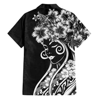 Polynesian Women's Day Family Matching Off Shoulder Short Dress and Hawaiian Shirt Black Hibiscus Flowers With Polynesian Pattern