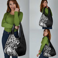 Polynesian Women's Day Grocery Bag Black Hibiscus Flowers With Polynesian Pattern