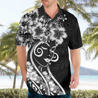Polynesian Women's Day Hawaiian Shirt Black Hibiscus Flowers With Polynesian Pattern