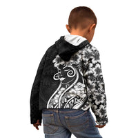 Polynesian Women's Day Kid Hoodie Black Hibiscus Flowers With Polynesian Pattern