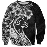 Polynesian Women's Day Sweatshirt Black Hibiscus Flowers With Polynesian Pattern