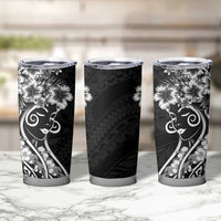 Polynesian Women's Day Tumbler Cup Black Hibiscus Flowers With Polynesian Pattern