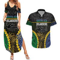 Personalised South Sea Islanders And New Ireland Couples Matching Summer Maxi Dress and Hawaiian Shirt Kanakas Polynesian Pattern LT05 Black - Polynesian Pride