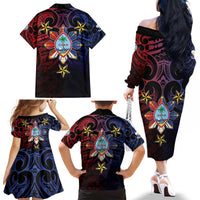 Philippines Guam Family Matching Off The Shoulder Long Sleeve Dress and Hawaiian Shirt Filipino Sun With Guaman Seal LT05 - Polynesian Pride