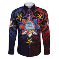Philippines Guam Family Matching Off The Shoulder Long Sleeve Dress and Hawaiian Shirt Filipino Sun With Guaman Seal LT05 Dad's Shirt - Long Sleeve Blue - Polynesian Pride