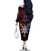Philippines Guam Family Matching Off The Shoulder Long Sleeve Dress and Hawaiian Shirt Filipino Sun With Guaman Seal LT05 - Polynesian Pride