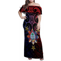 Philippines Guam Family Matching Off Shoulder Maxi Dress and Hawaiian Shirt Filipino Sun With Guaman Seal