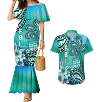 Fiji Born Indian Couples Matching Mermaid Dress and Hawaiian Shirt Palm Paisley With Tapa Pattern