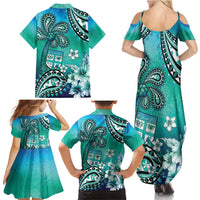 Fiji Born Indian Family Matching Summer Maxi Dress and Hawaiian Shirt Palm Paisley With Tapa Pattern