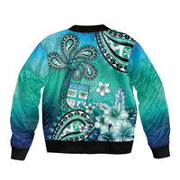 Fiji Born Indian Sleeve Zip Bomber Jacket Palm Paisley With Tapa Pattern