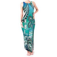 Fiji Born Indian Tank Maxi Dress Palm Paisley With Tapa Pattern