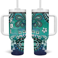 Fiji Born Indian Tumbler With Handle Palm Paisley With Tapa Pattern