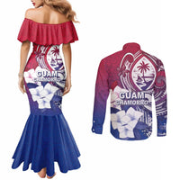 Guam Gadao Couples Matching Mermaid Dress and Long Sleeve Button Shirt Hafa Adai Micronesian Tribal Pattern