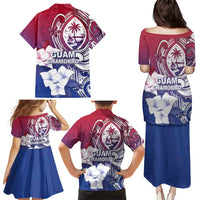 Guam Gadao Family Matching Puletasi and Hawaiian Shirt Hafa Adai Micronesian Tribal Pattern