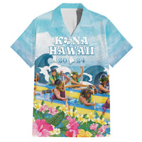 Hawaii Outrigger Canoe Race Family Matching Puletasi and Hawaiian Shirt Polynesian Style Watercolor Style LT05 Dad's Shirt - Short Sleeve Blue - Polynesian Pride