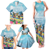 Hawaii Outrigger Canoe Race Family Matching Tank Maxi Dress and Hawaiian Shirt Polynesian Style Watercolor Style