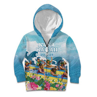 Hawaii Outrigger Canoe Race Kid Hoodie Polynesian Style Watercolor Style