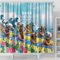 Hawaii Outrigger Canoe Race Shower Curtain Polynesian Style Watercolor Style