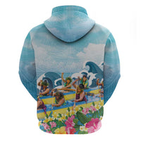 Hawaii Outrigger Canoe Race Zip Hoodie Polynesian Style Watercolor Style