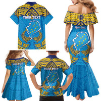 Personalised Tuvalu Independence Day Family Matching Mermaid Dress and Hawaiian Shirt Coat Of Arms With Polynesian Dolphin Tattoo