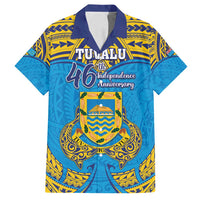 Personalised Tuvalu Independence Day Family Matching Off Shoulder Maxi Dress and Hawaiian Shirt Coat Of Arms With Polynesian Dolphin Tattoo