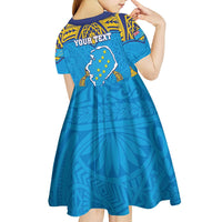 Personalised Tuvalu Independence Day Kid Short Sleeve Dress Coat Of Arms With Polynesian Dolphin Tattoo