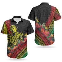 Retro Hawaiian Singer Couples Matching Off Shoulder Short Dress and Hawaiian Shirt Polynesian Style Tropical Flowers LT05 - Polynesian Pride