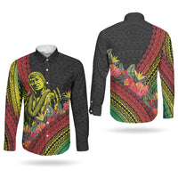 Retro Hawaiian Singer Couples Matching Puletasi and Long Sleeve Button Shirt Polynesian Style Tropical Flowers LT05 - Polynesian Pride