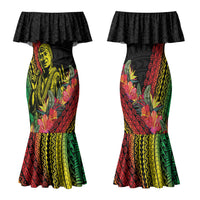 Retro Hawaiian Singer Family Matching Mermaid Dress and Hawaiian Shirt Polynesian Style Tropical Flowers LT05 Mom's Dress Black - Polynesian Pride