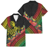 Retro Hawaiian Singer Family Matching Off Shoulder Maxi Dress and Hawaiian Shirt Polynesian Style Tropical Flowers LT05 Dad's Shirt - Short Sleeve Black - Polynesian Pride