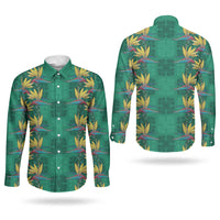 Hawaii Waikiki King Couples Matching Long Sleeve Bodycon Dress and Long Sleeve Button Shirt Green Quilt With Pua Manu LT05 - Polynesian Pride