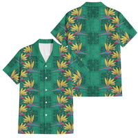 Hawaii Waikiki King Family Matching Off Shoulder Maxi Dress and Hawaiian Shirt Green Quilt With Pua Manu LT05 Dad's Shirt - Short Sleeve Green - Polynesian Pride