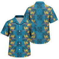 Hawaii Waikiki King Family Matching Off Shoulder Short Dress and Hawaiian Shirt Blue Quilt With Pua Manu LT05 Son's Shirt Blue - Polynesian Pride