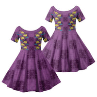 Hawaii Waikiki King Family Matching Off The Shoulder Long Sleeve Dress and Hawaiian Shirt Purple Quilt With Pua Manu LT05 Daughter's Dress Purple - Polynesian Pride