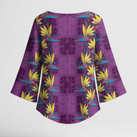 Hawaii Waikiki King Kimono Sleeve Blouse Purple Quilt With Pua Manu LT05 - Polynesian Pride