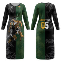 Custom South Africa And New Zealand Couples Matching Long Sleeve Bodycon Dress and Hawaiian Shirt Springboks And Kiwis Rugby Rivalry