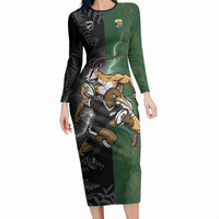 Custom South Africa And New Zealand Long Sleeve Bodycon Dress Springboks And Kiwis Rugby Rivalry