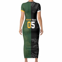 Custom South Africa And New Zealand Short Sleeve Bodycon Dress Springboks And Kiwis Rugby Rivalry