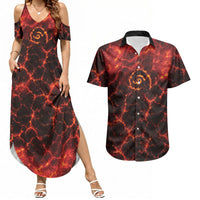 Lava Monster Costume Couples Matching Summer Maxi Dress and Hawaiian Shirt Fiery Lava Spiral