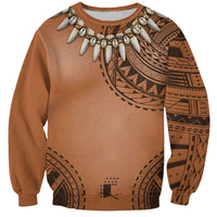 Polynesian Chief Inspired Costume Sweatshirt Tribal Pattern With Tooth Necklace