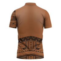 Polynesian Chief Inspired Costume Zipper Polo Shirt Tribal Pattern With Tooth Necklace
