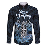 Personalised Polynesia Go Surfing Family Matching Off Shoulder Long Sleeve Dress and Hawaiian Shirt The Pacific Wave Of Water LT05 Dad's Shirt - Long Sleeve Blue - Polynesian Pride